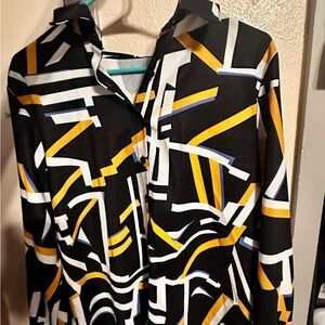SHEIN Black and Yellow Geometric Button Down Shirt